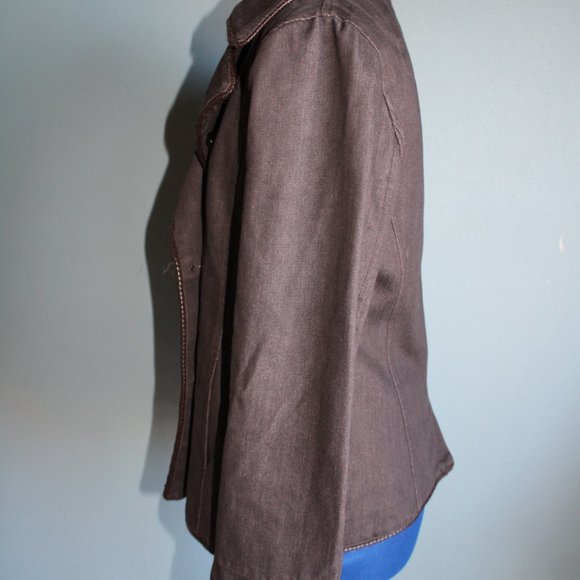 Giorgio Armani Women's Brown Wool Blend Double Breasted Leather Trim Jacket ~10~ - Picture 9 of 15